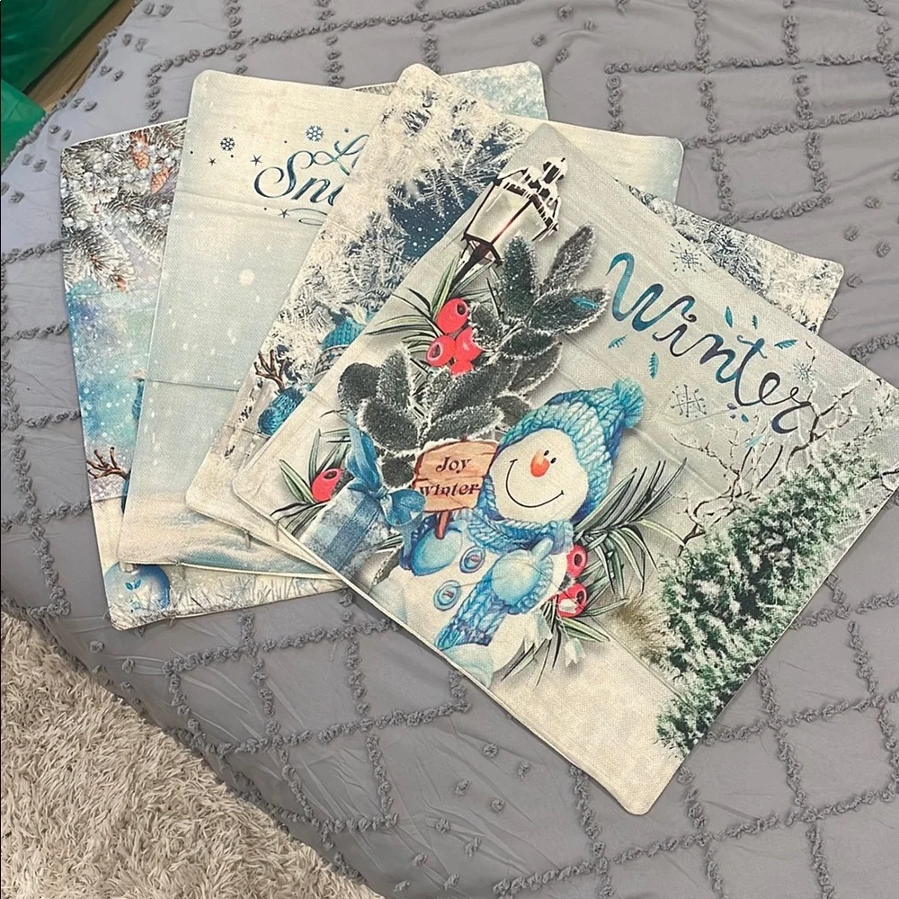 Winter Themed Decorative indoor outdoor pillow covers set of 4 nwot